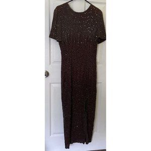 Vintage Stenay Women’s Size 10 Beaded Sequin Brown Dress Silk Polyester
